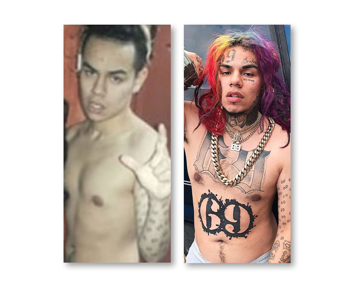 6IX9INE Before And After Tattoos Rainbow Hair