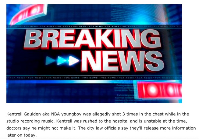 NBA YoungBoy Dead Kentrell Gaulden Shot 3 Times